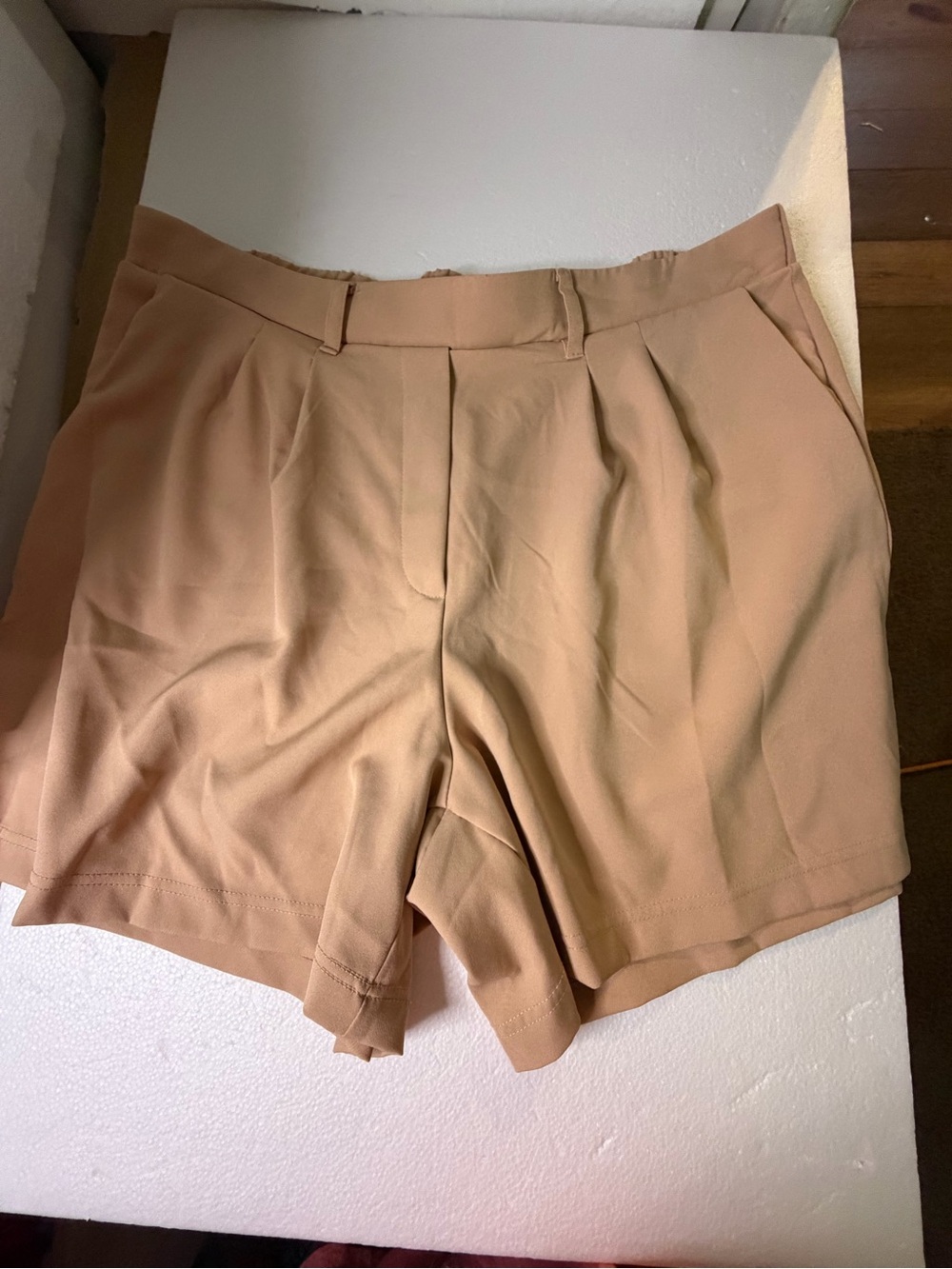 High-Waist Tailored Bermuda Shorts in Tan